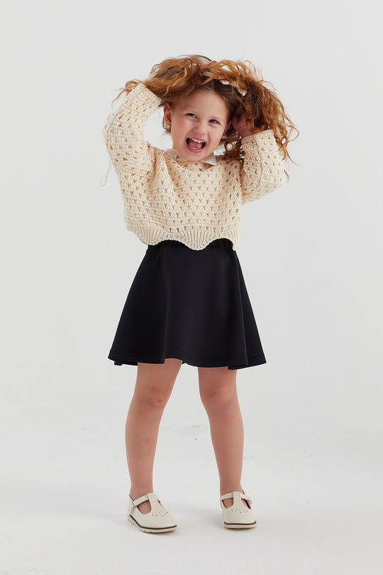 Çocuk Crop Triko Ekru