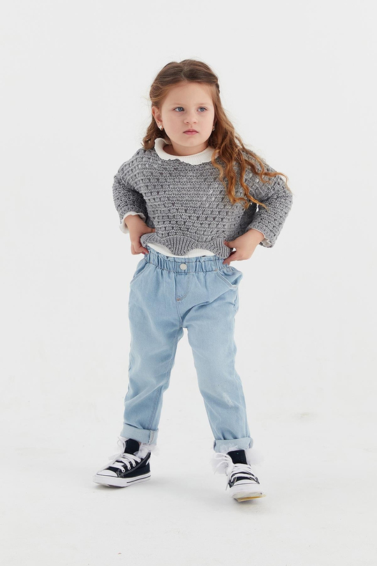 Çocuk Crop Triko Gri