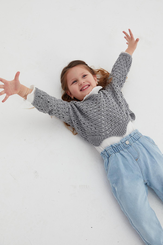 Çocuk Crop Triko Gri