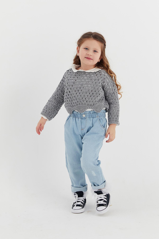 Çocuk Crop Triko Gri