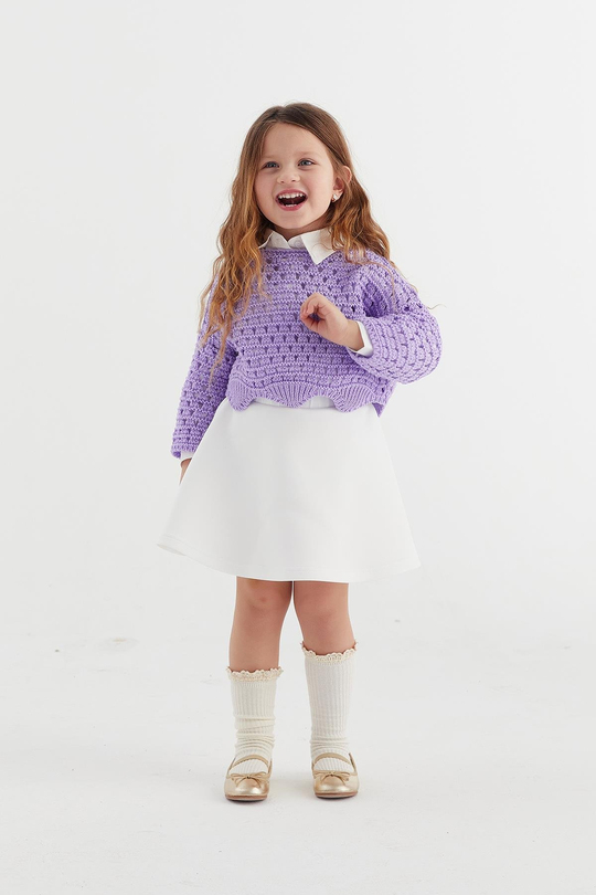 Çocuk Crop Triko Lila