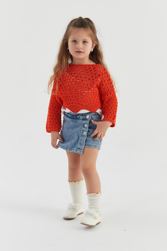 Çocuk Crop Triko Oranj