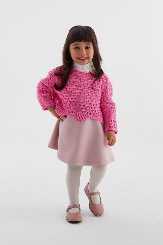 Çocuk Crop Triko Pembe