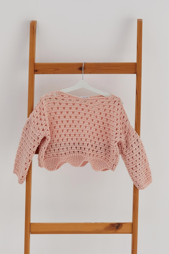 Çocuk Crop Triko Pudra