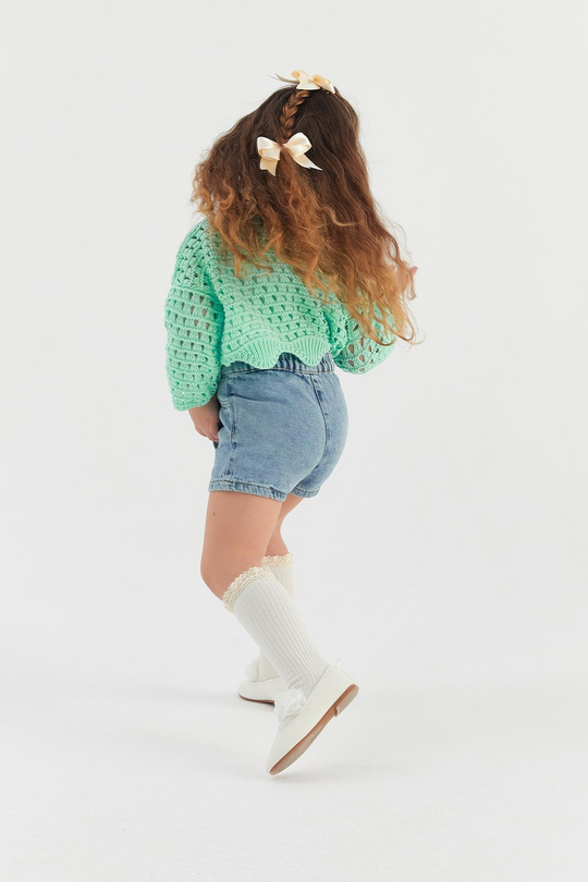 Çocuk Crop Triko Su Yeşili