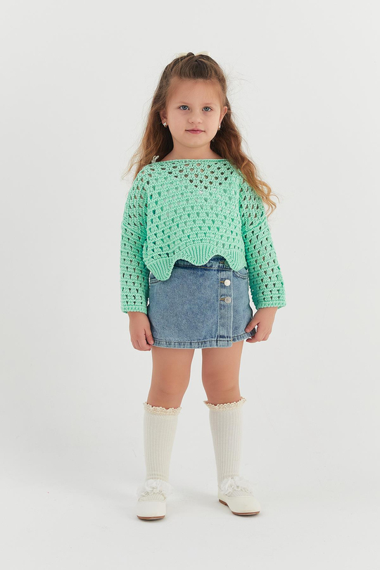 Çocuk Crop Triko Su Yeşili