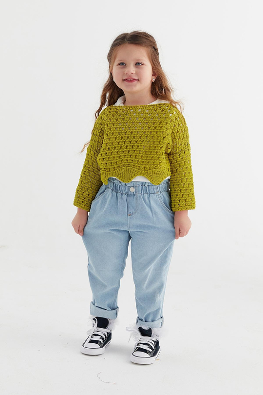 Çocuk Crop Triko Yağ Yeşili