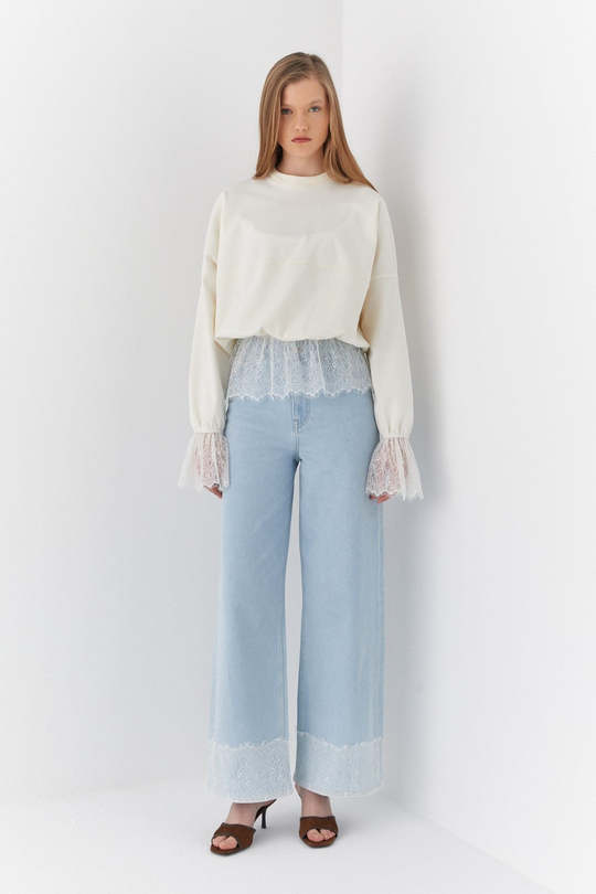 Dantelli Oversize İnterlok Sweatshirt Ekru