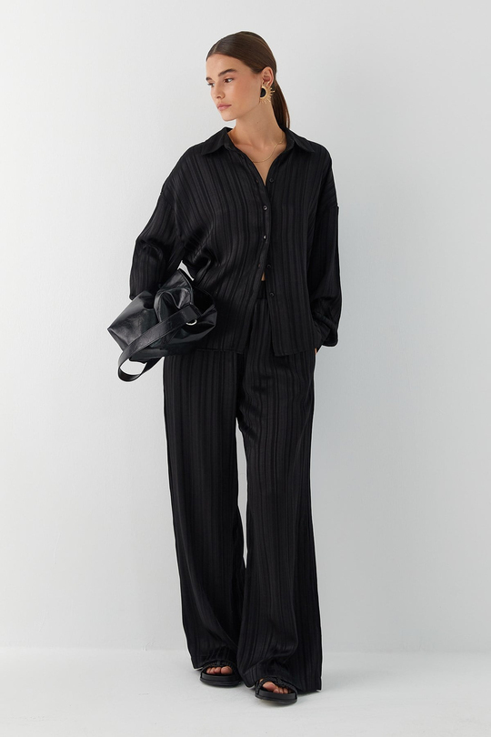 Dökümlü Oversize Takım Siyah