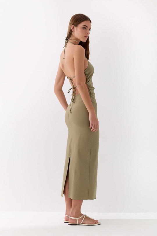Halter Yaka Midi Elbise Çağla