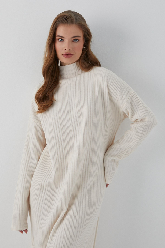 Oversize Triko Elbise Bej