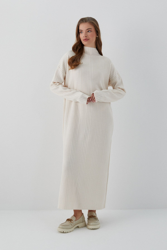 Oversize Triko Elbise Bej