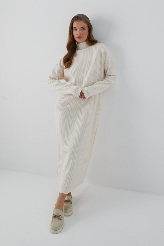 Oversize Triko Elbise Bej