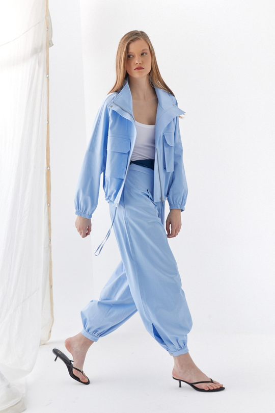 Pileli Jogger Pantolon Mavi