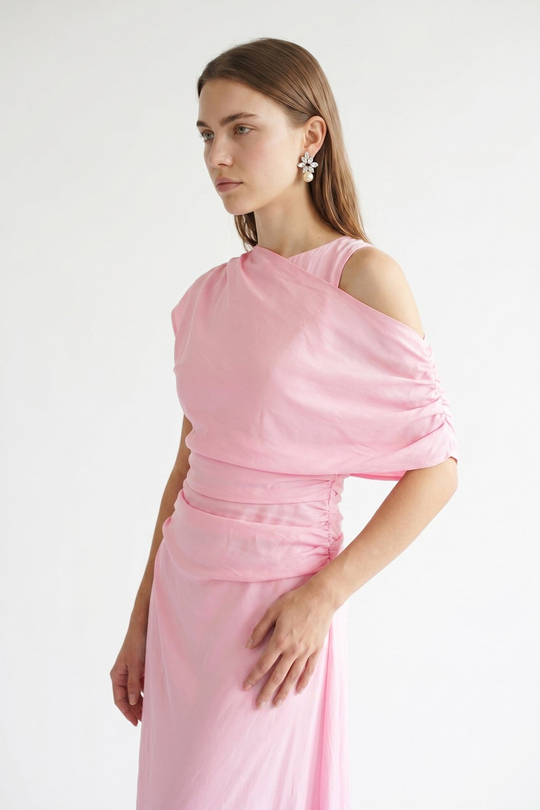 Şal Detaylı Elbise Pembe