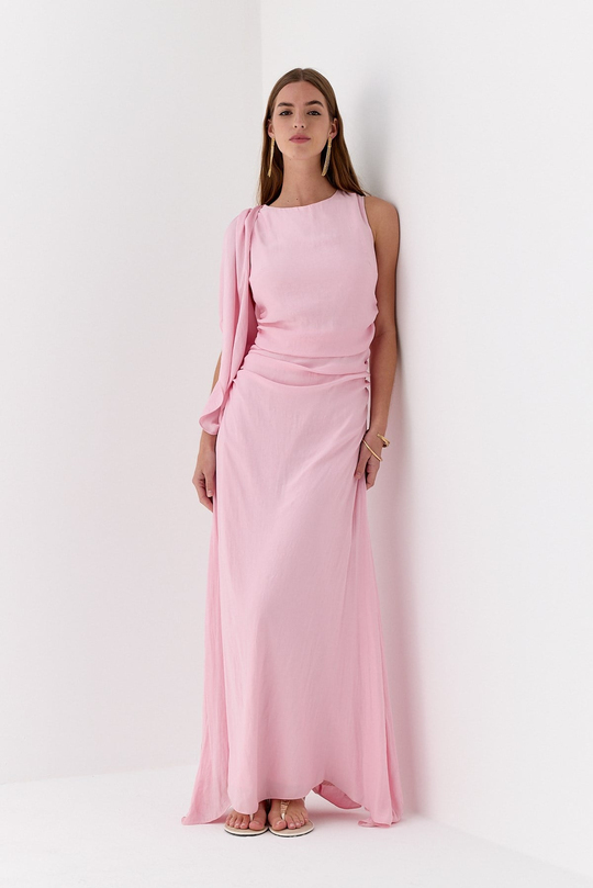Şal Detaylı Elbise Pembe