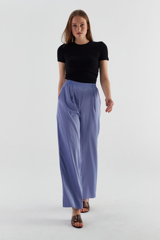 Saten Palazzo Pantolon Mavi