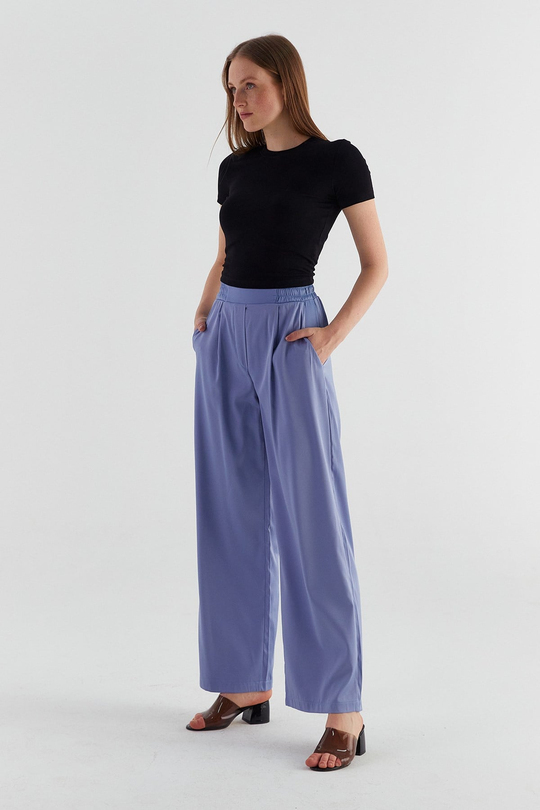 Saten Palazzo Pantolon Mavi