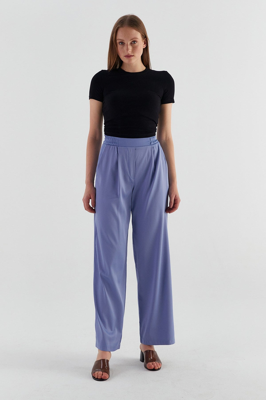 Saten Palazzo Pantolon Mavi