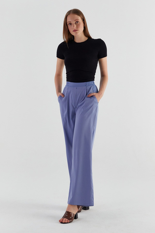 Saten Palazzo Pantolon Mavi
