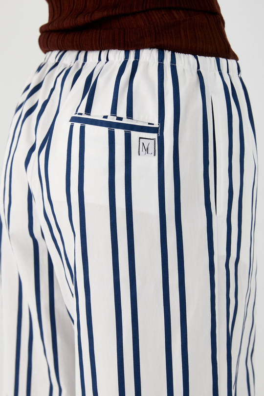 Şeritli Dökümlü Poplin Pantolon Beyaz