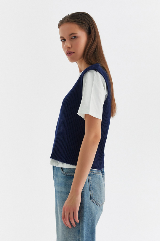 Süveterli Penye T-shirt Lacivert