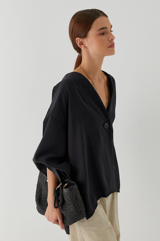 Tek Düğmeli Kimono Siyah
