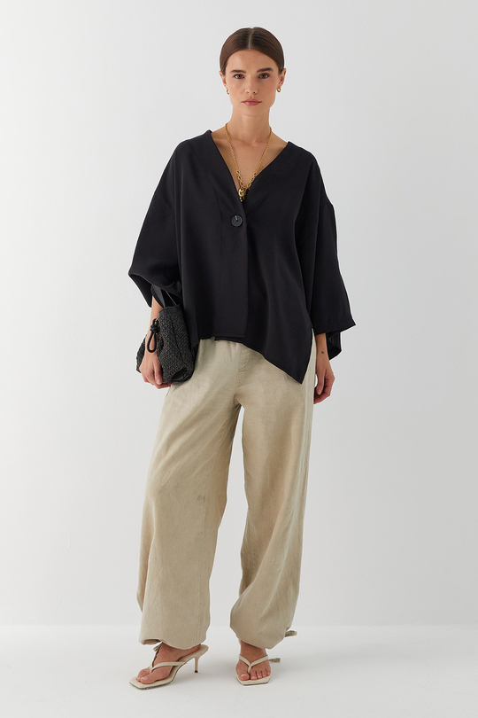 Tek Düğmeli Kimono Siyah