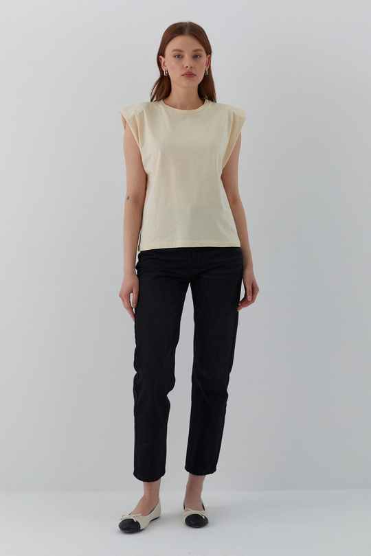 Vatkalı T-shirt Bej