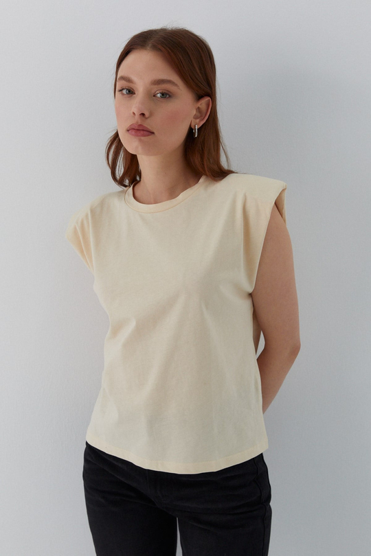 Vatkalı T-shirt Bej