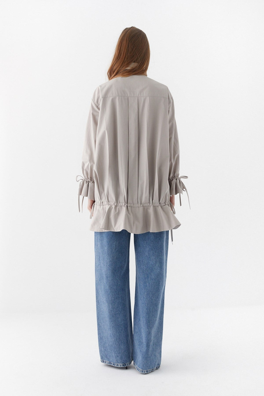 Volanlı Oversize Trençkot Taş