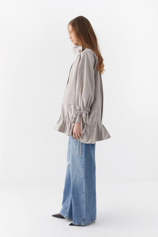 Volanlı Oversize Trençkot Taş