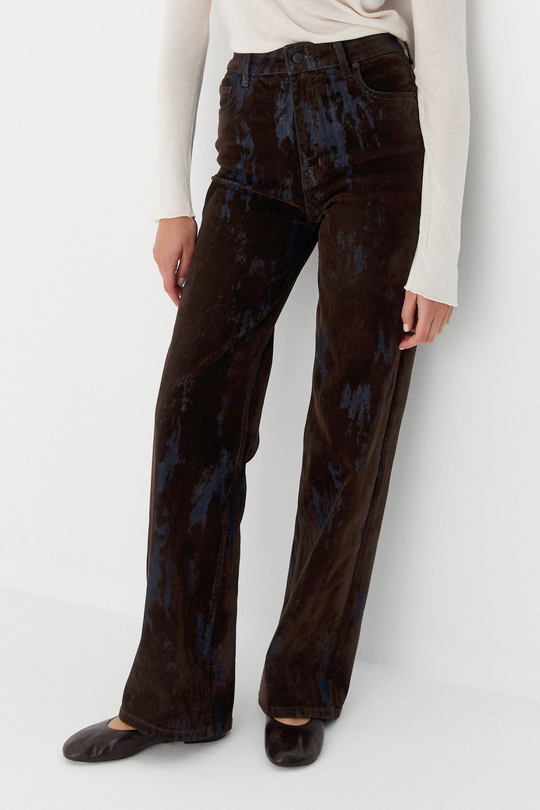 Wide Leg Baskılı Denim Pantolon Kahverengi