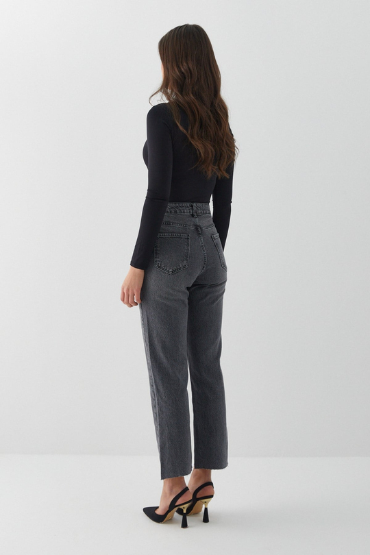 Yüksek Bel Slim Fit Jean Pantolon Gri