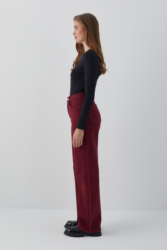 Yüksek Bel Straight Jean Bordo