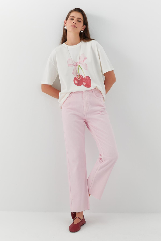 Yüksel Bel Straight Leg Jean Pantolon Pembe