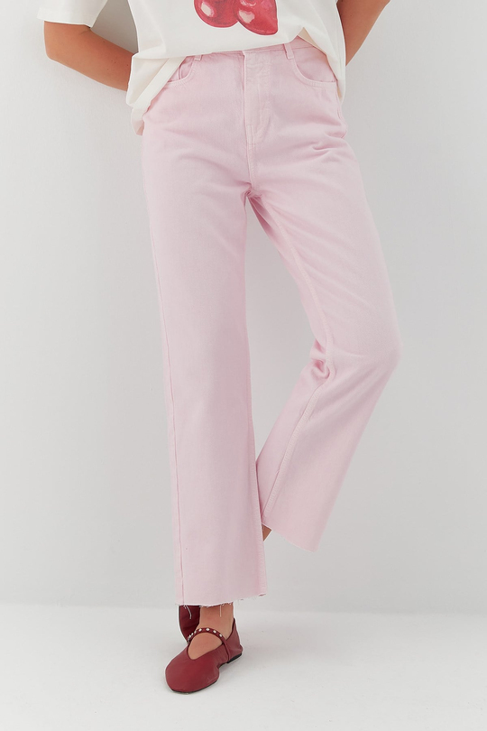 Yüksel Bel Straight Leg Jean Pantolon Pembe