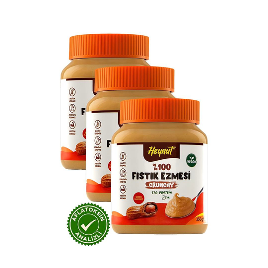   Şeker ilavesiz %100 Fıstık Ezmesi (Parçacıklı Kıvam) 350g x 3 Adet
