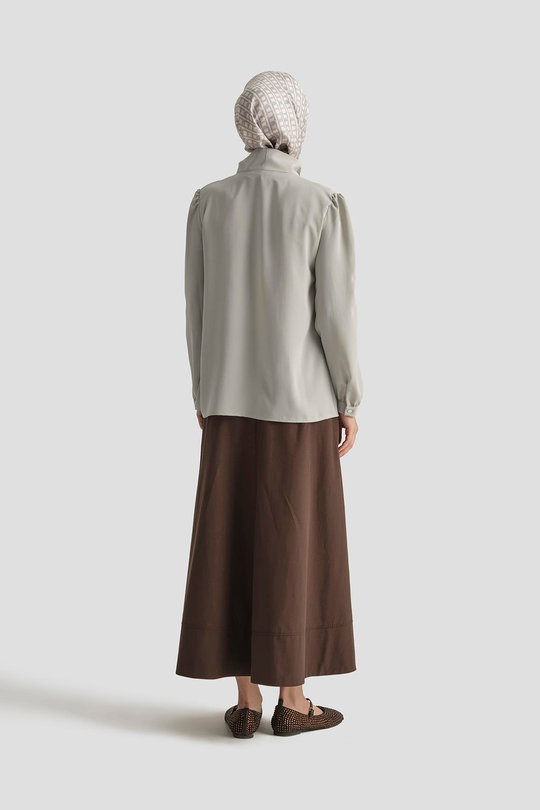 Boyun Kurdele Desenli Tunik-Gri 25YT303