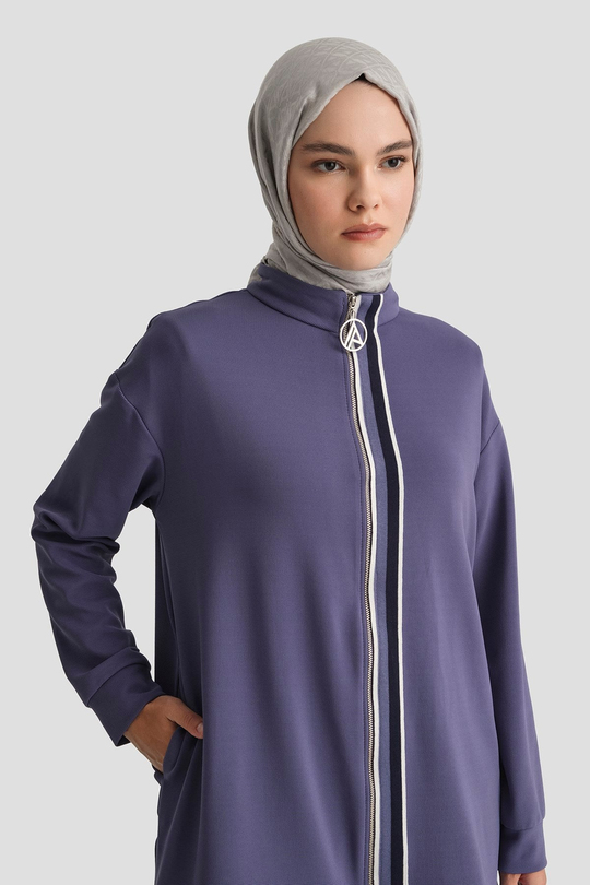 Şerit Detaylı Fermuarlı Pantolonlu İkili Takım İndigo 26YT6102