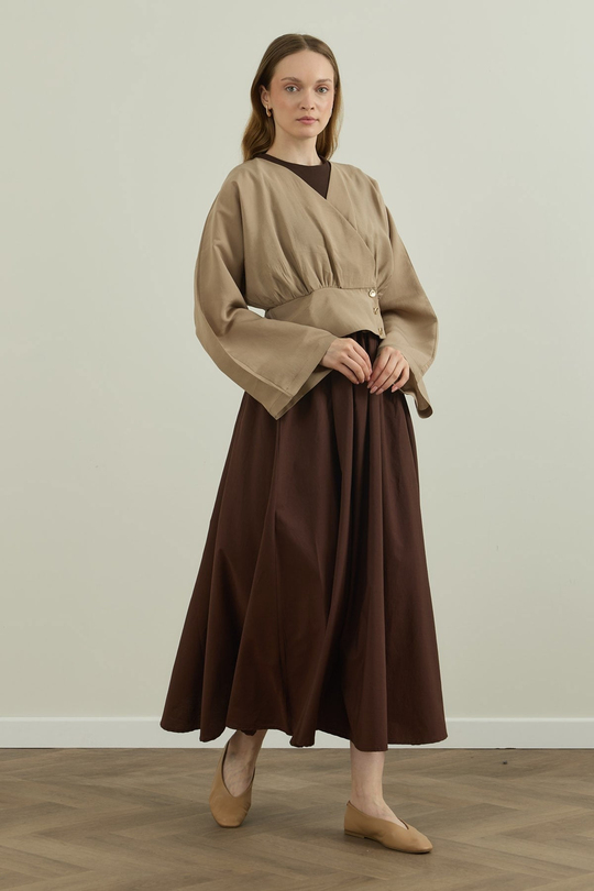Düğme Detaylı Modal Kimono Bluz Bej