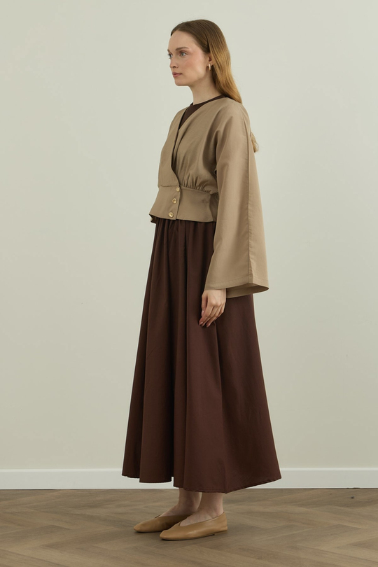 Düğme Detaylı Modal Kimono Bluz Bej
