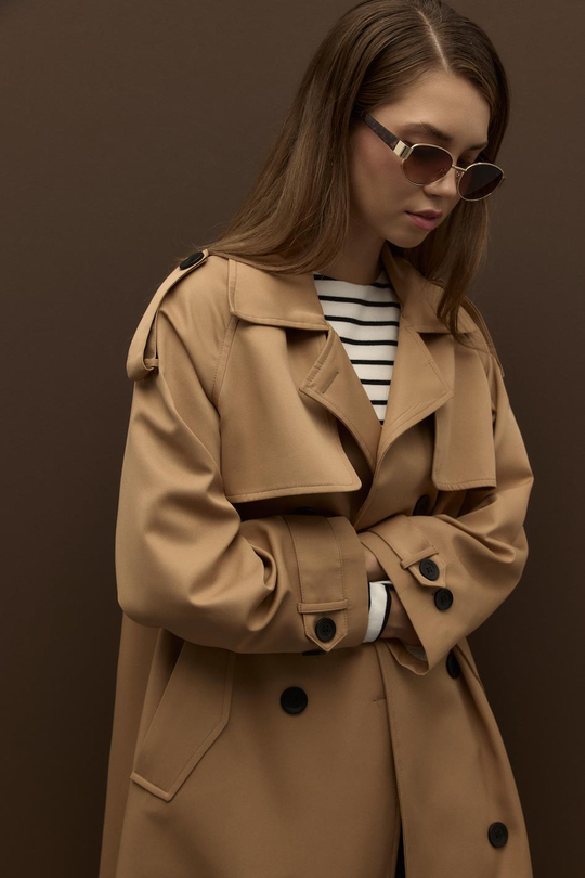 Raina Pamuk Gabardin Kruvaze Trençkot Camel