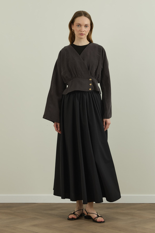 Düğme Detaylı Modal Kimono Bluz Koyu Kahve