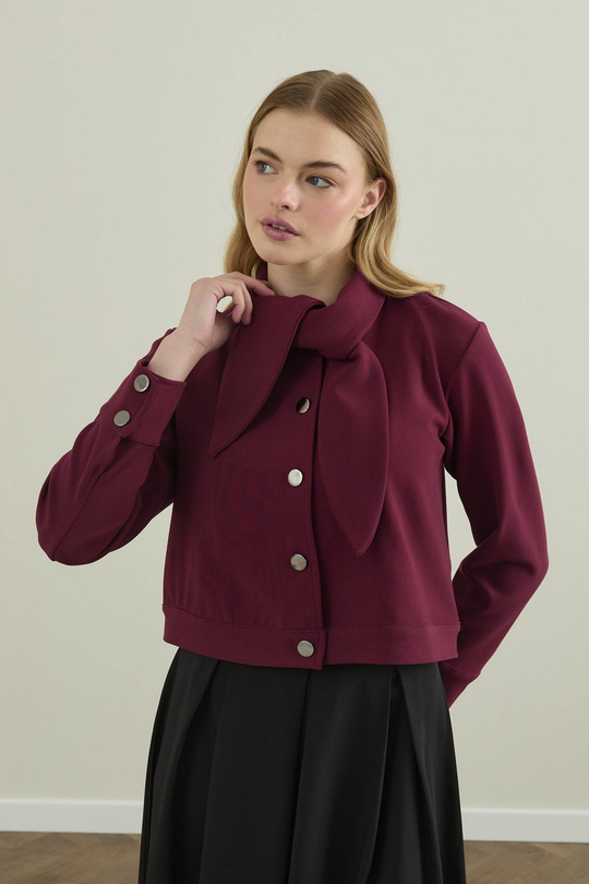 Yaka Detaylı Ceket Bordo