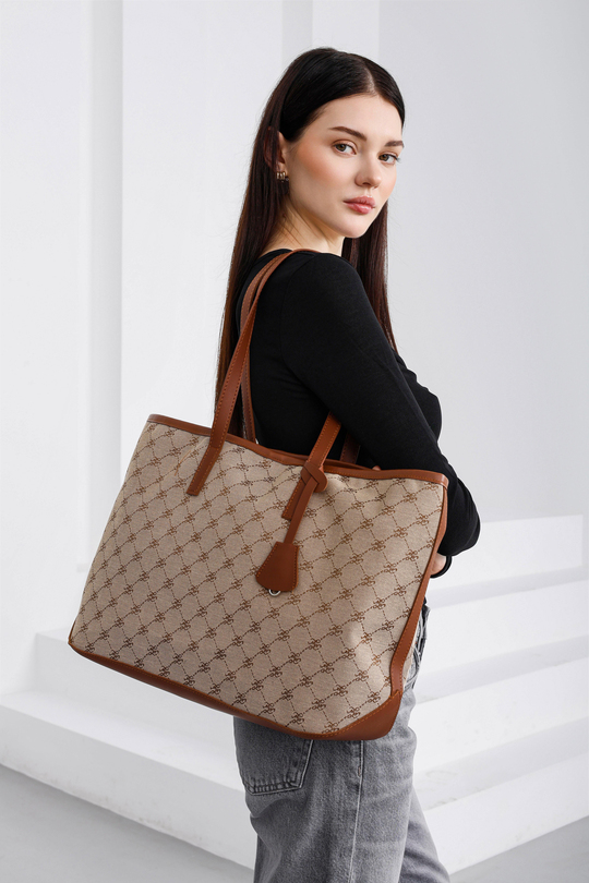 25thサンキュー105パック Michelle Monogram Omuz Çantası Taba | Shule Bags
