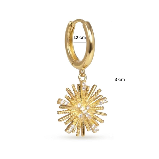 Taş Detaylı Tasarım 14 Ayar Sallantılı Küpe 3 cm