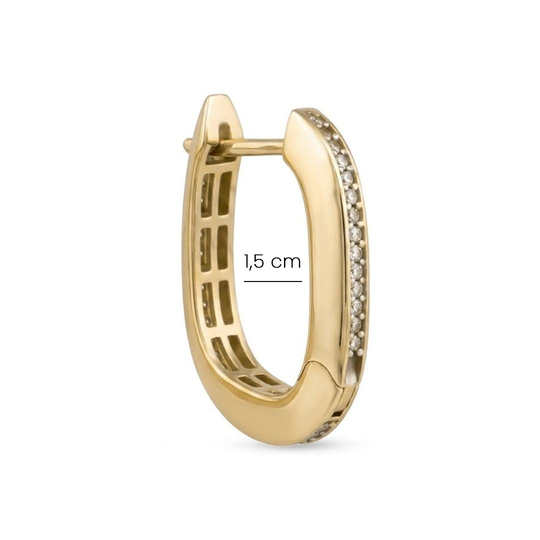 Minimal Kare Taş Detaylı 14 Ayar Altın Küpe 1,5 Cm