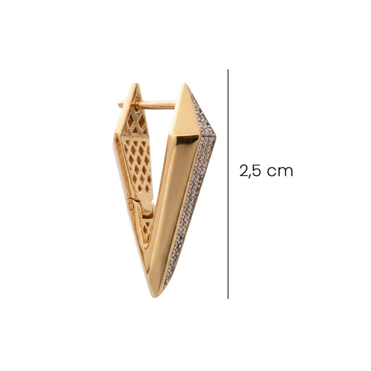 Taşlı Üçgen Geometrik Tasarım Küpe 14 Ayar Altın