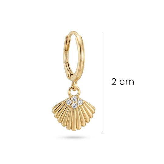 Midye Taşlı Minimal 14 Ayar Altın Küpe